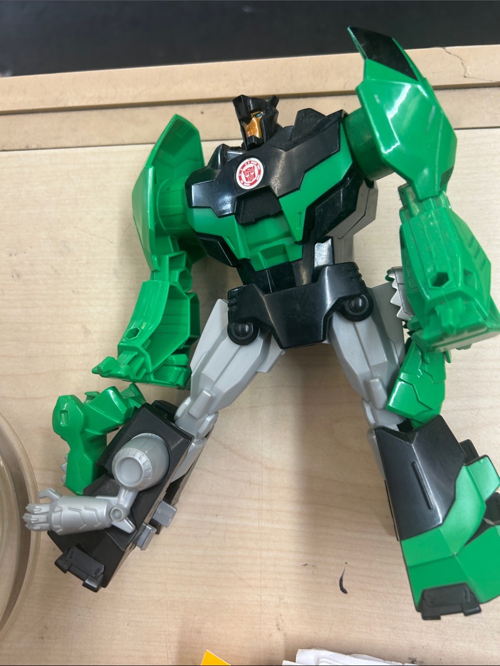 Green Poseable Transforming Robot Figure for Kids missing some parts